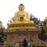 Photo of Swayambhunath Temple's iconic stupa with golden spire and prayer flags.