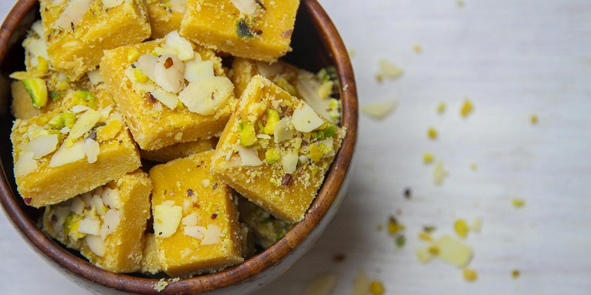 A glimpse of Indian sweets garnished with almonds and pistachios at the Sweet Stuff.