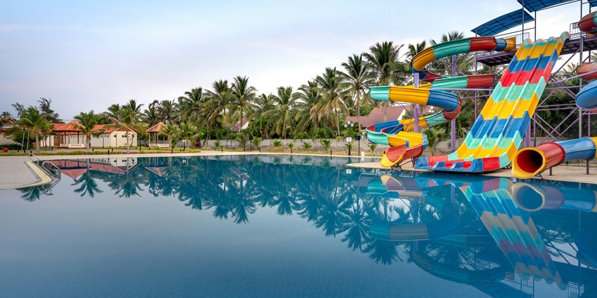 A view of colourful water slides at TR Enjoy World, one of the top water parks in Punjab.