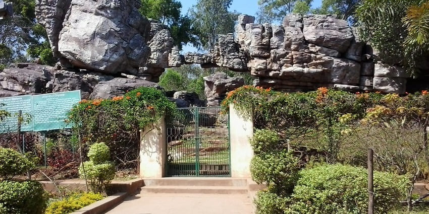A serene view of TTD Gardens featuring lush greenery and vibrant flowers in a tranquil setting.