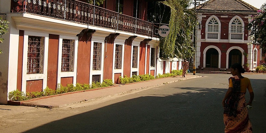 A line of old heritage houses in the Fontainhas quarter of Panjim, Goa
