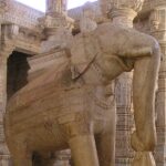 Statues and carvings at Tapovan Temple, featuring intricate architecture and details.