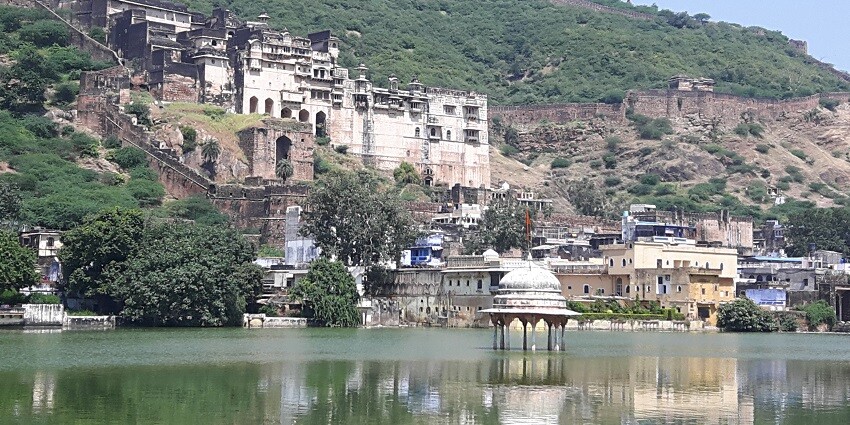 The walls of Taragarh Fort in Bundi, are known for their historical significance.