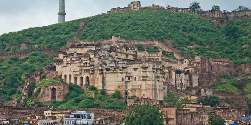 View from the magnificent Taragarh Fort, built on a hilltop, offering panoramic views.