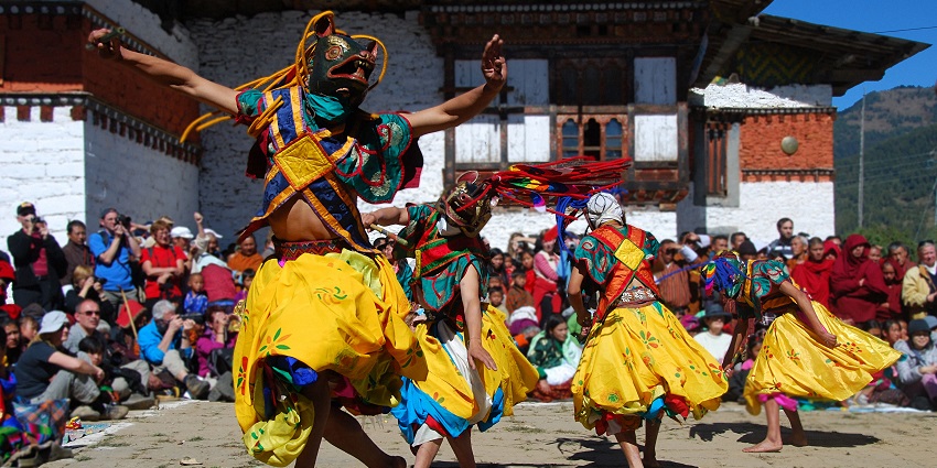 Traditional dance at Jambay Lhakhang Festival, a key cultural event in Bhutan.
