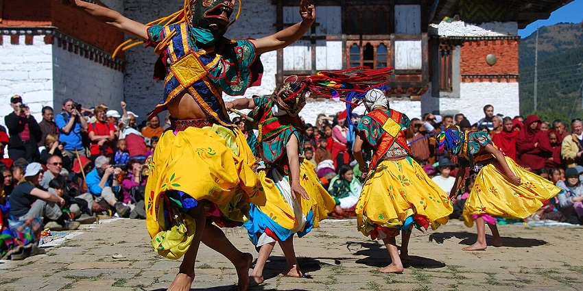 The traditional dance at Jambay Lhakhang Festival, a key cultural event in Bhutan.