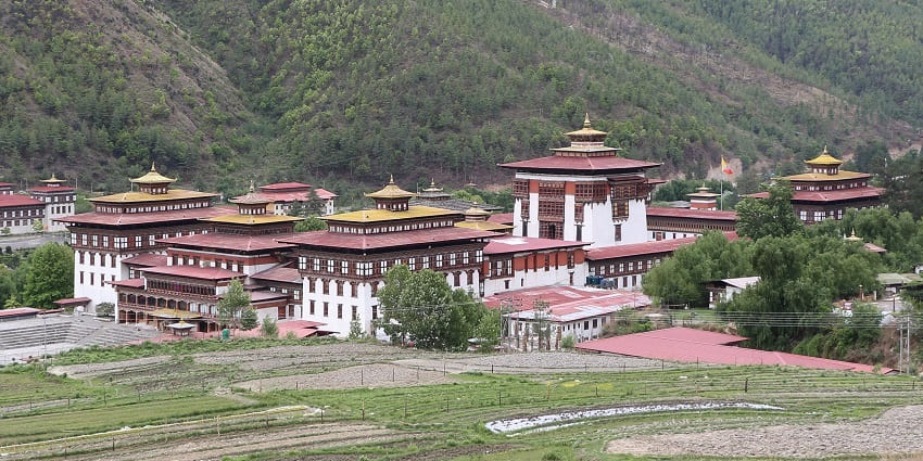 Tashichho Dzong fortress in Thimphu, a notable Bhutanese landmark.