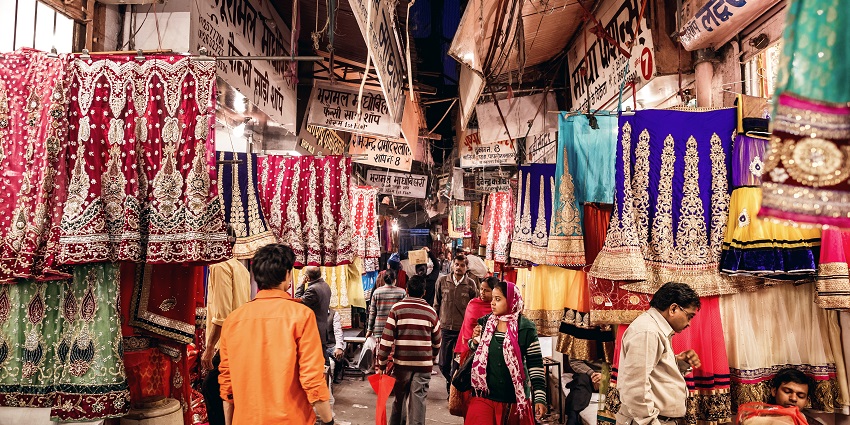 Display on beautiful traditional clothing on a shop at Teen darwaza market, one of the bet shopping places in Vadodara