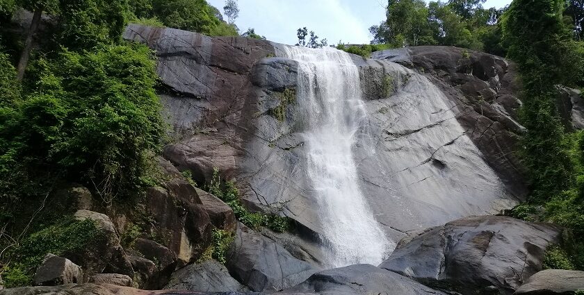 Telaga Tujuh Waterfalls, popularly called Seven Wells Waterfalls, falls in seven stages.