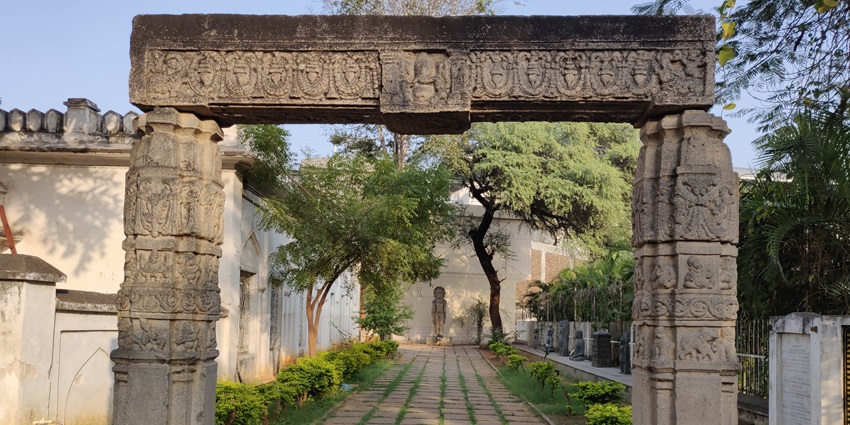 Intricate architecture of the entrace door of the Telangana Architectural Musuem
