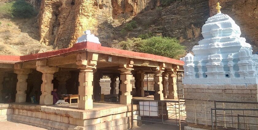 A breathtaking view of a white cave temple in Andhra Pradesh during the daytime.