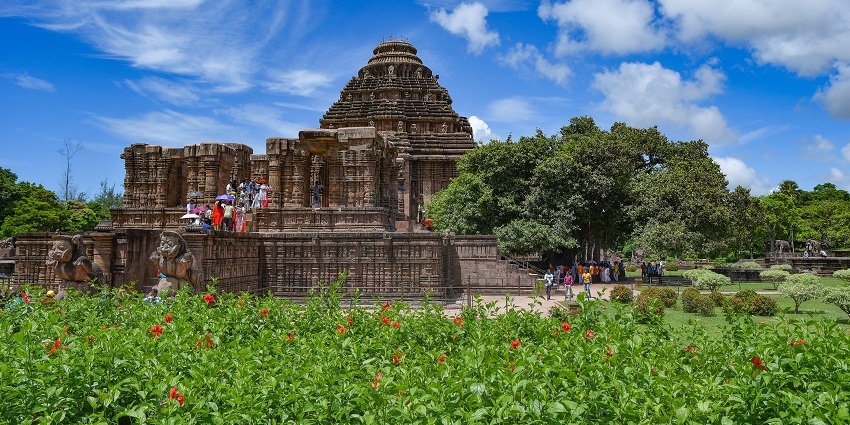 Detailed close-up of Muthumariamman Temple's vibrant and intricately decorated facade