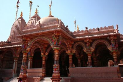 View of Shree Swaminarayan temple, one of the most famous temples in Ahmedabad