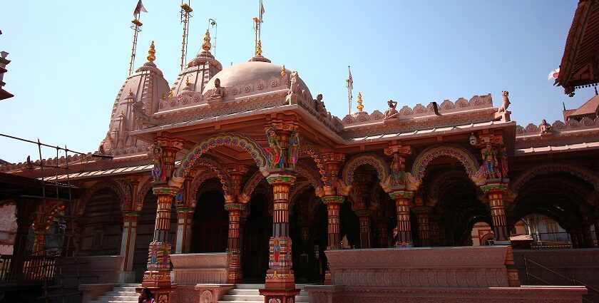 View of Shree Swaminarayan temple, one of the most famous temples in Ahmedabad