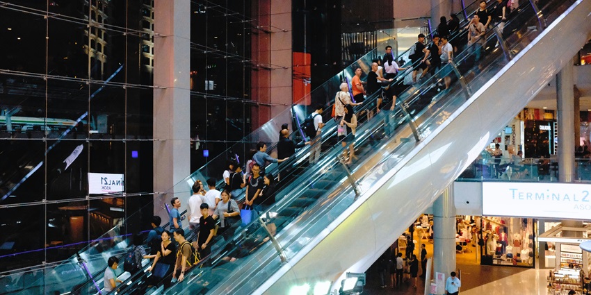 The longest escalator in one of the best shopping malls in Bangkok, Terminal 21.