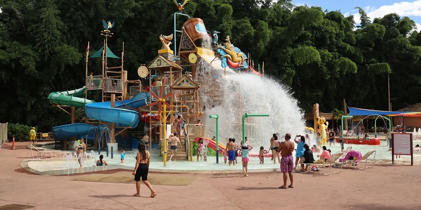 The Enjoy City Water Park pool and slides, featuring fun attractions at this thrilling destination.