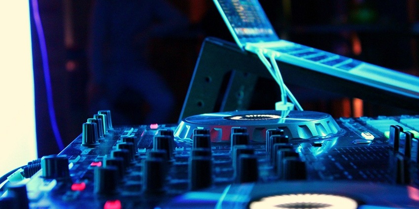 The DJ and music system at the Grand Ballroom during the New Year Party in Bhubaneswar.