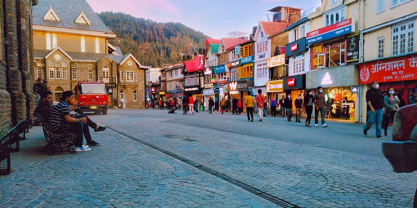 A bustling view of Mall Road in Shimla, Himachal Pradesh - places to visit near water park in Shimla