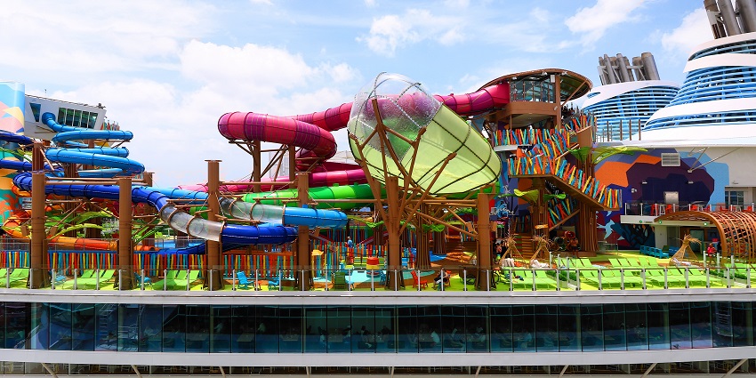 View of the large slide, leading into the pool , an ideal ride for all thrill seekers