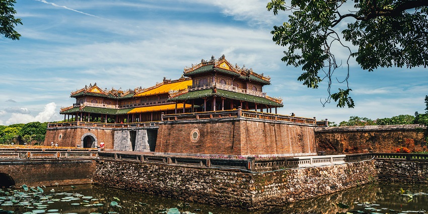 A glimpse of the famous Thien Hau Temple surrounded by azure waters and greenery.