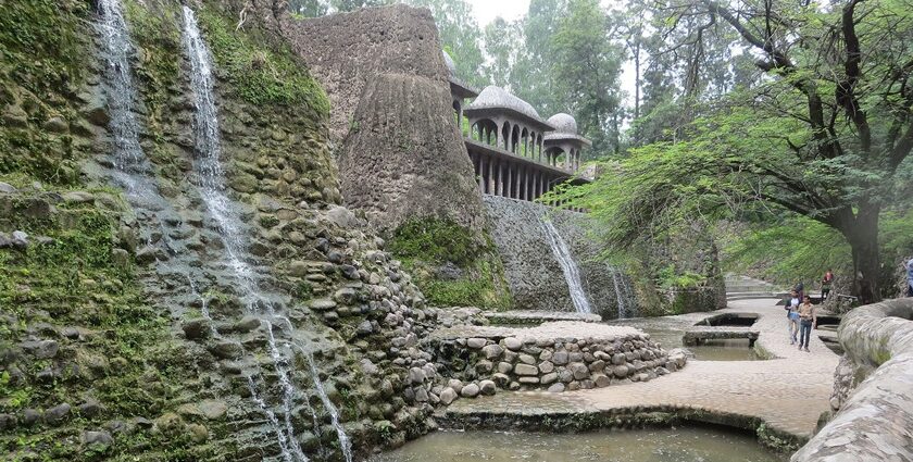 The stunning architecture of rock garden in Chandigarh can be seen in the picture.