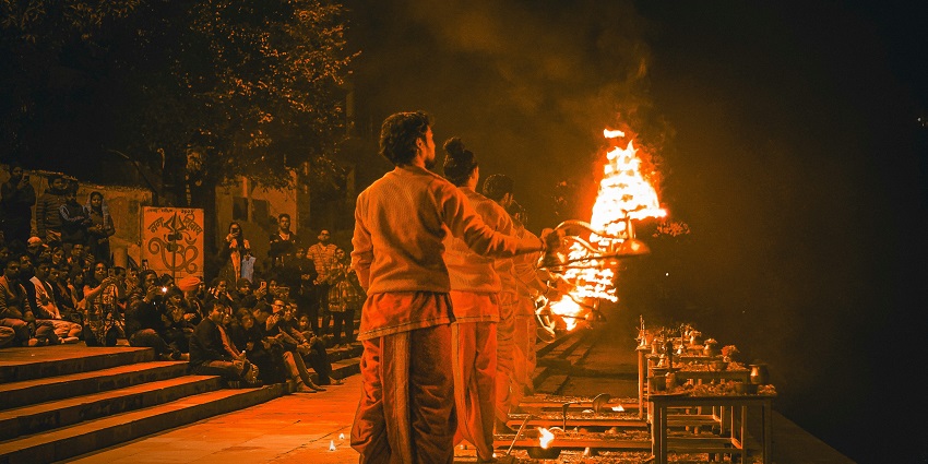 Image of aati ritual being held in the premises of the sacred temple in Ramgarh, Jharkhand.