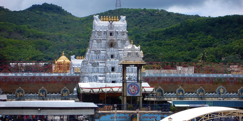 Wide angle view of the Venkateshwara Tirupati temple, a perfect tourist destination for devotees
