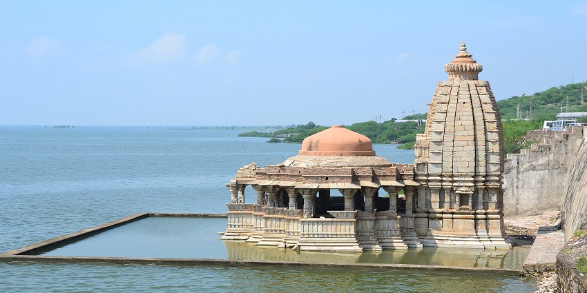 This temple is submerged in water after heavy rains . temple is located at bisalpur dam bisaldeo ji temple at bisalpur