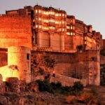 Image of the night view of Mehrangarh Fort, one of the major places to visit in Jodhpur.