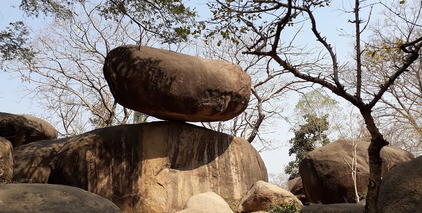 View of the the balancing rocks amidst lush greenery, one of the most unique places to visit in Jabalpur