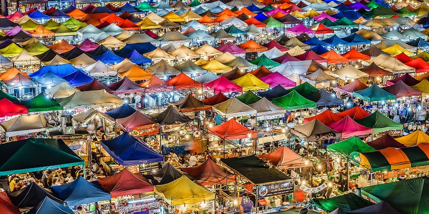 Train Night Market in Ratchada is a unique marketplace located on a railway track.