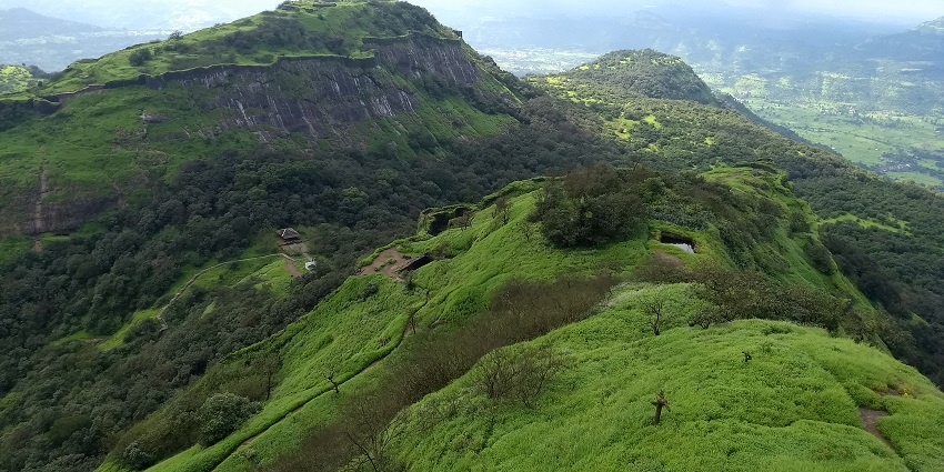 A view of Rajmachi Fort, one of the things to do in Lonavala that offers stunning views.