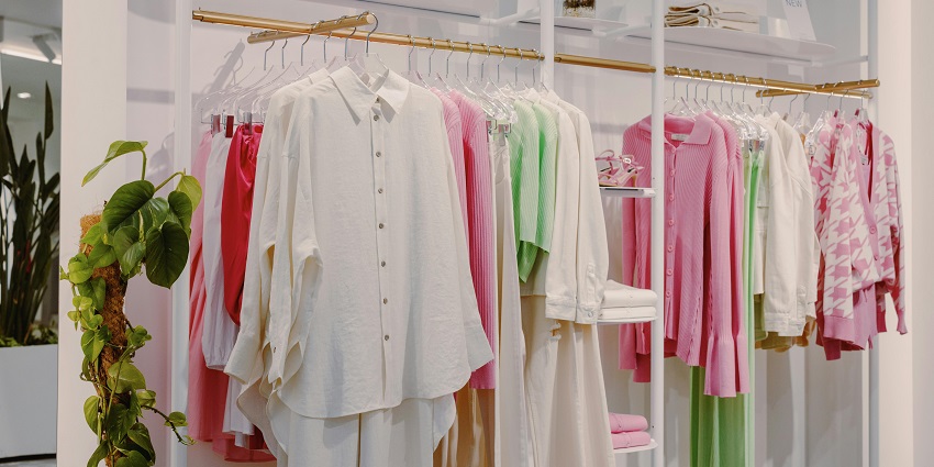 A glimpse of trendy outfits in pastel shades hanging inside the Triple 9 Store in Delhi.