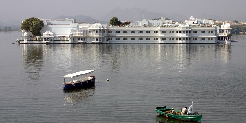 The Lake Palace in Udaipur is an elegant white marble palace situated on Lake Pichola.