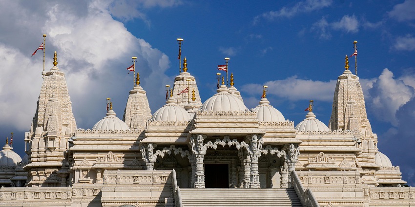 Distant view of the stairs leading up to the temple building, an ideal site for devotees seeking solace