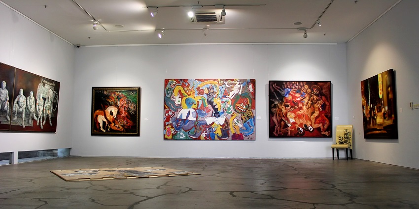 View of inside the gallery displaying traditional and contemporary art forms