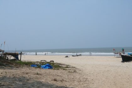 Panoramic view of the beautiful Varca Beach and the shores of Arabian Ocean