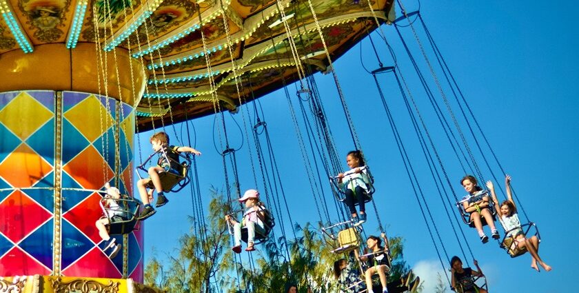 Image of toddlers enjoying in an adventure park with colourful rides