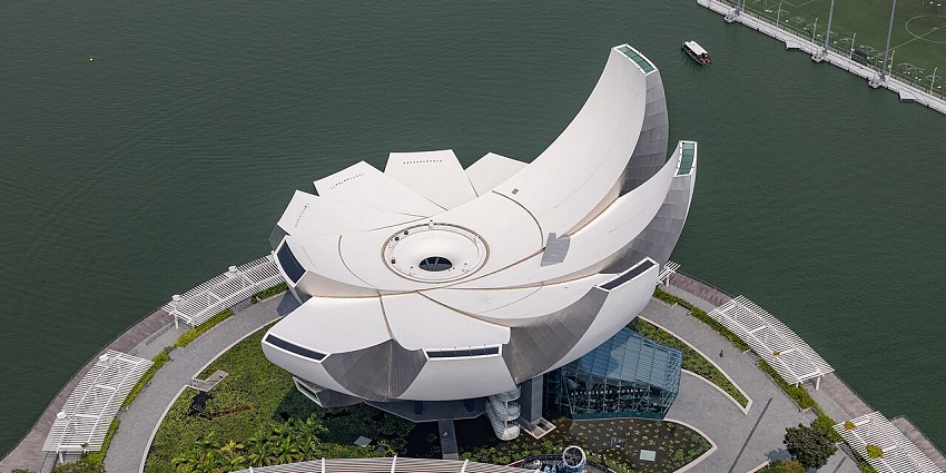 Marina Bay Sands view with the ArtScience Museum in the foreground in Singapore.