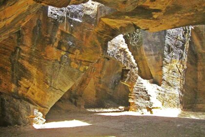 Scenic view of Naida Caves in Diu, showcasing unique rock formations and coastal beauty.