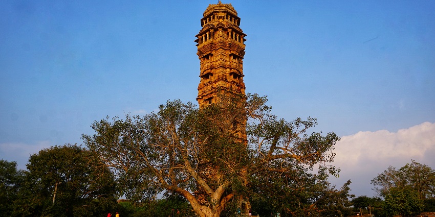 The towering Vijay Stambh, a historic monument and popular destination near Chittorgarh Fort Museum