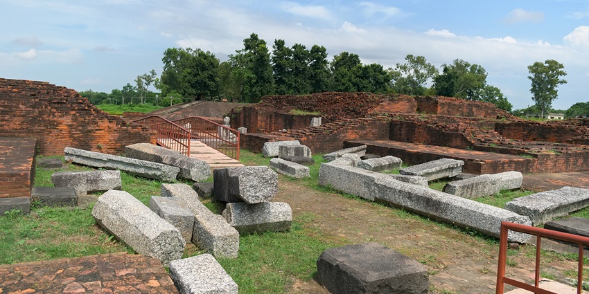 Broken Pillars, ruins of Vikramshila University reflecting ancient site’s grandeur.
