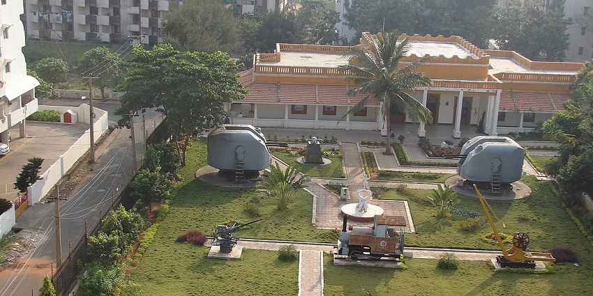 Aerial view of the beautiful Visakha Museum home to indian military equipments