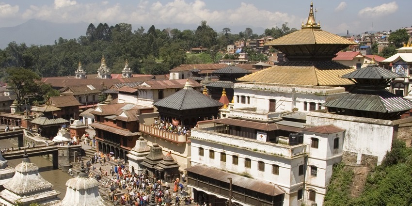 Image of Kathmandu Pashupatinath - aerial view surrounded by traditional houses