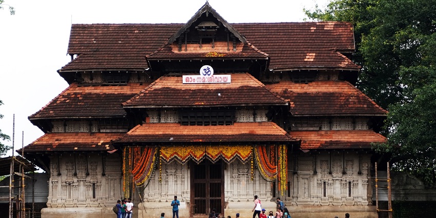 Tourists in front of the South gate of Vadakkumnnatha temple after Pooram festival.