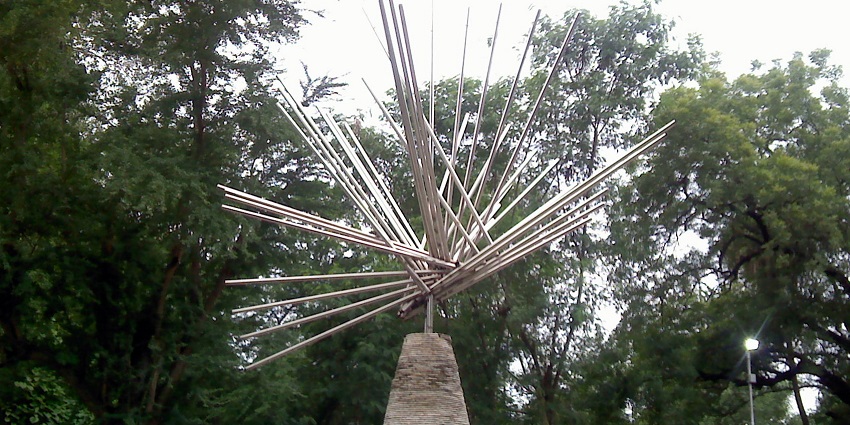 A glimpse of the Adivasi Gowari Stampede Memorial at the Zero Mile Stone, Maharashtra.