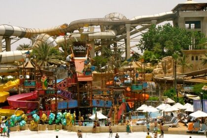 The water park in Gandhidham consists of a wave pool and multiple water slides.