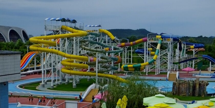 The water park in Surat features water slides.