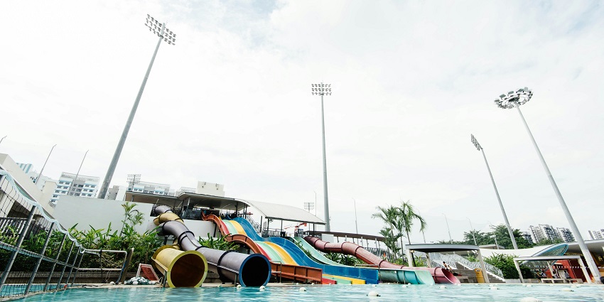 A glimpse of adrenaline-pumping rides meeting the azure waters in the leisure hub.