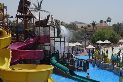 Scenic image of he beautiful water park having various rides and sleges to water activities